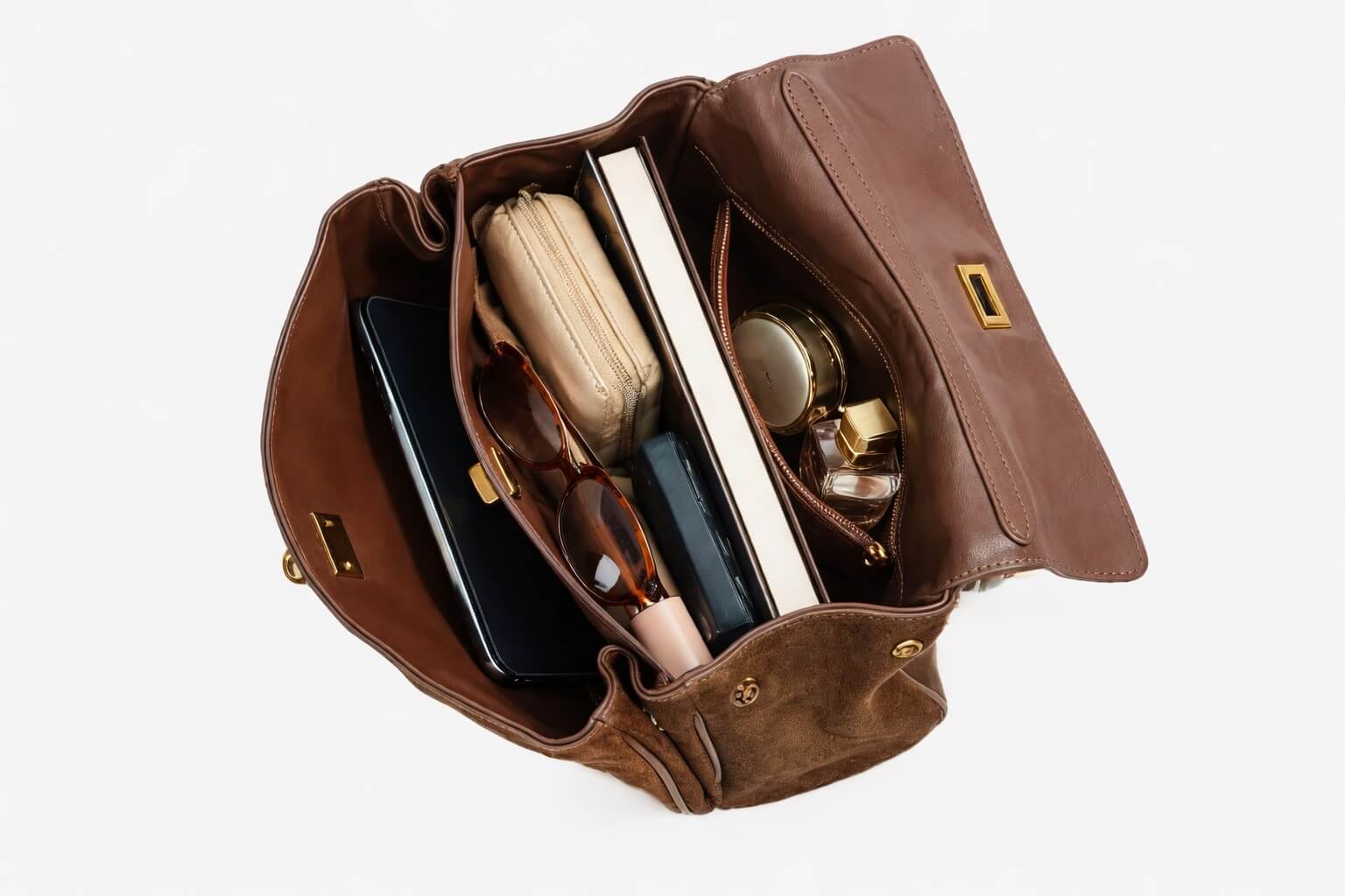 Mantilla Eve Schultertasche Damen Leder Innenraum mit organisiertem Stauraum