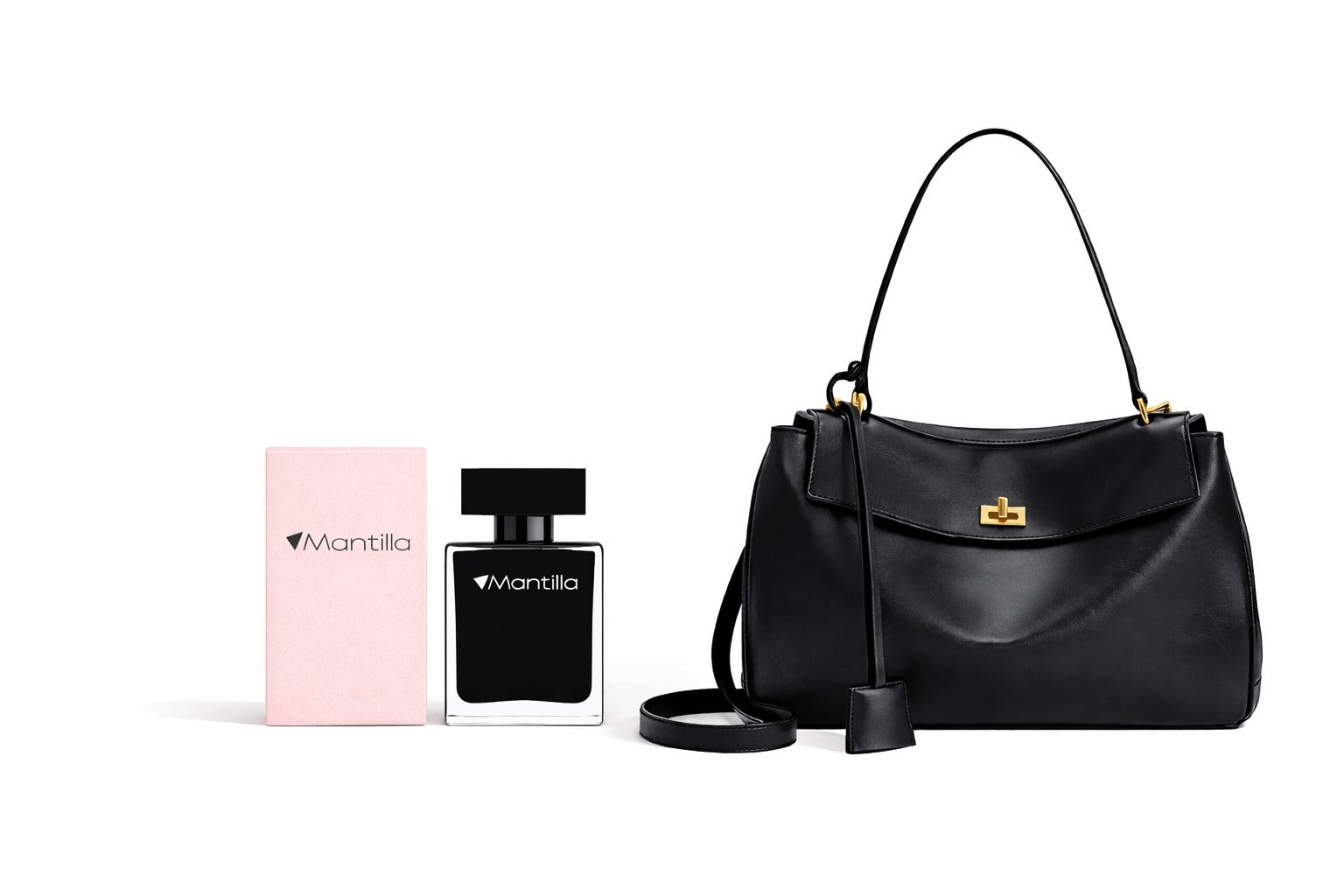 Mantilla Eve Schultertasche Damen Leder schwarz elegante Handtasche mit Parfum